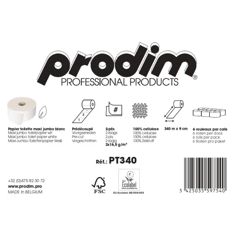 Papier toilette maxi Jumbo 2 plis blanc 340 mètres